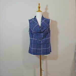 Calvin Klein Cowl Neck Top Women’s Size M Blue Print Sleeveless - Like New